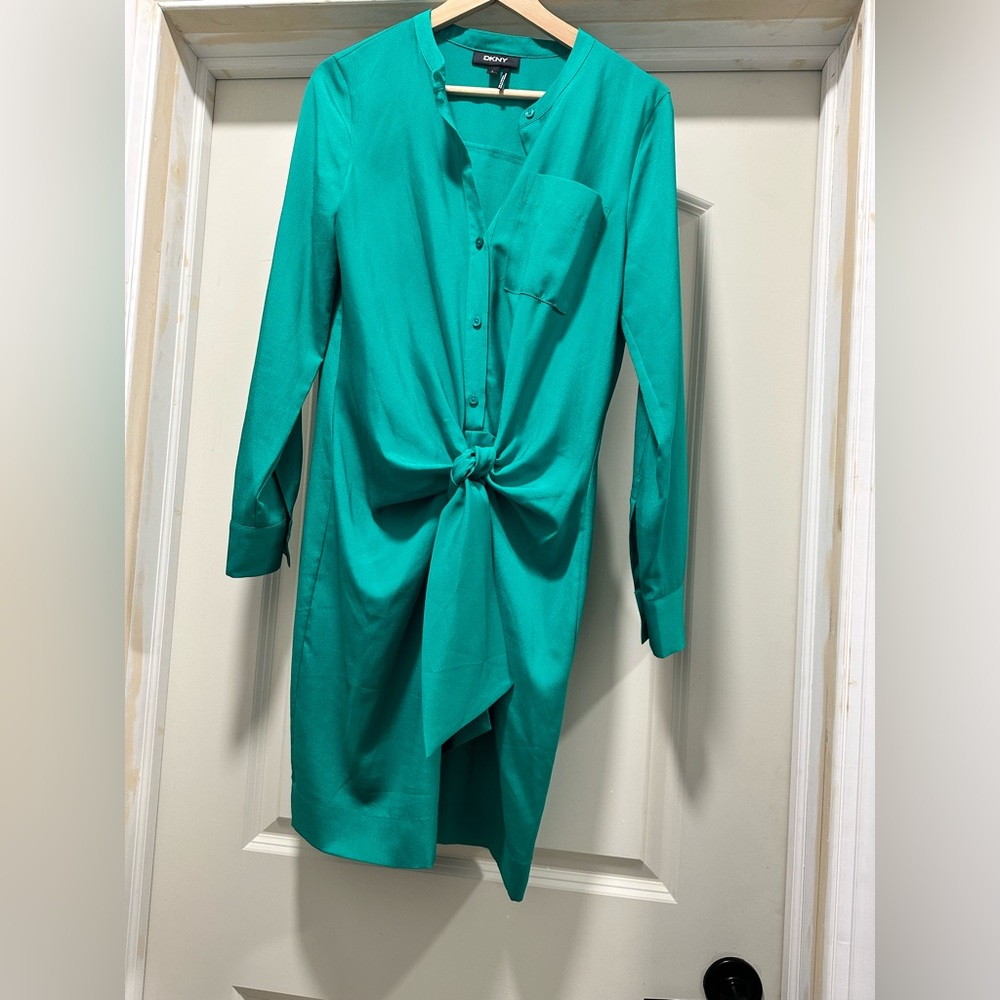 DKNY green waist wrap dress.